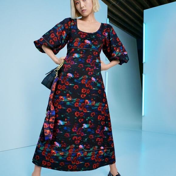 New Without Tags Rachel Comey Target Kodak Red Floral Midi A-Line Dress 4 - Picture 1 of 10